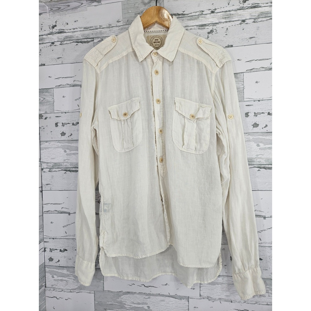 Mason's Mens Cream Linen Military Shirt Italian Made Epaulets Size M No. N71